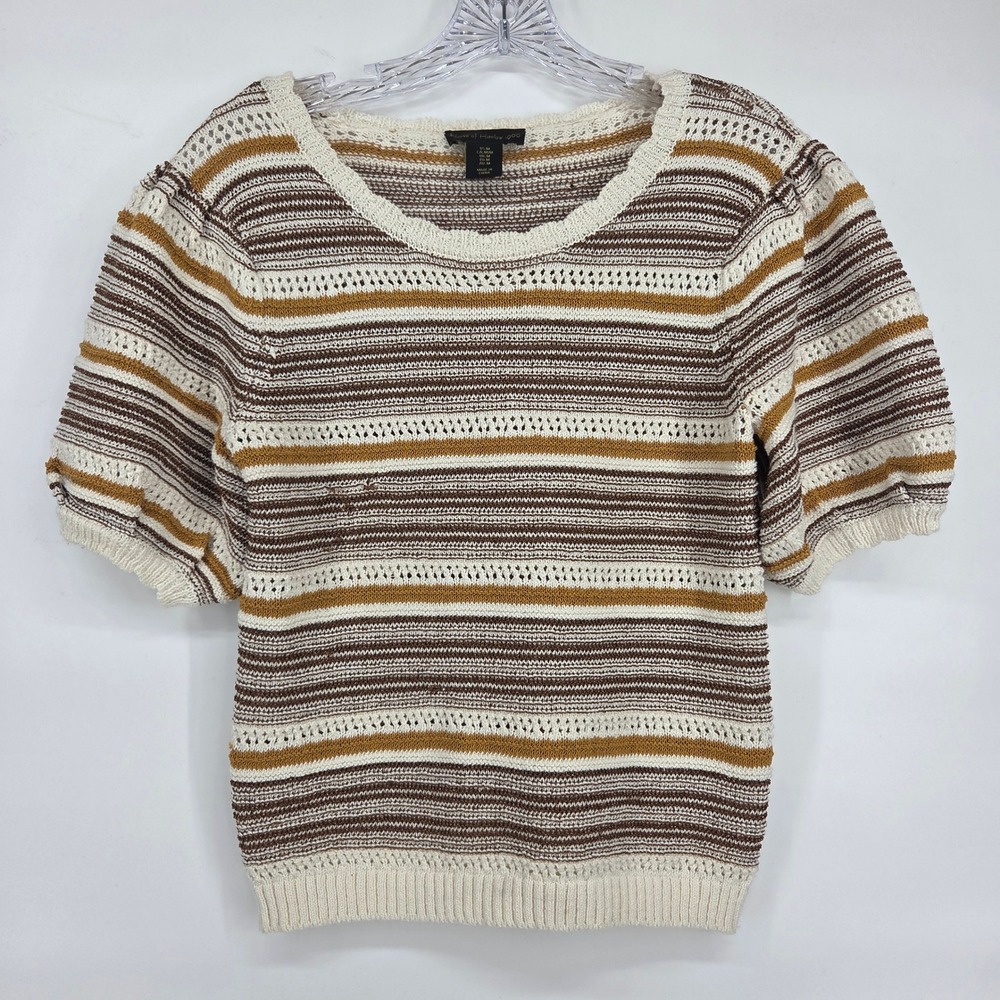 House of Harlow‎ 1960 Knit Top Size M Brown White Striped Boho Eclectic Retro